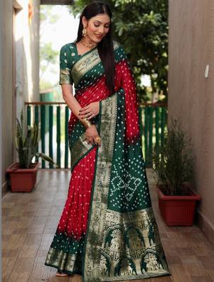 Bandhani zari silk blend heavy work bandhani saree 2