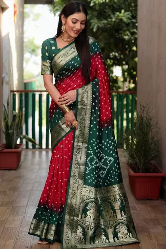 Bandhani zari silk blend heavy work bandhani saree