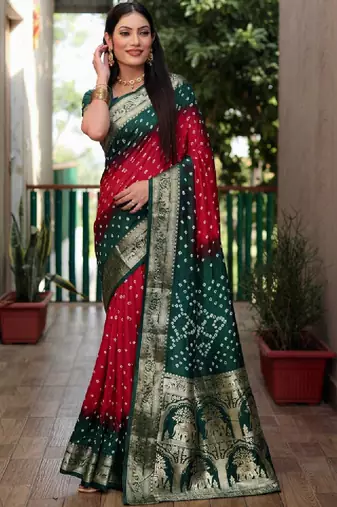 Bandhani zari silk blend heavy work bandhani saree