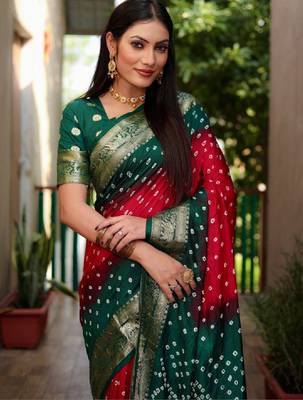 Bandhani zari silk blend heavy work bandhani saree 4