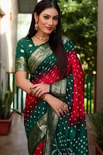 Bandhani zari silk blend heavy work bandhani saree