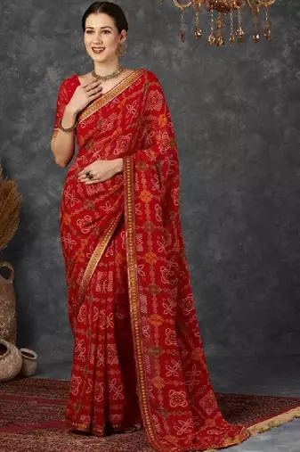 Bandhani pure chiffon fusion bandhani saree