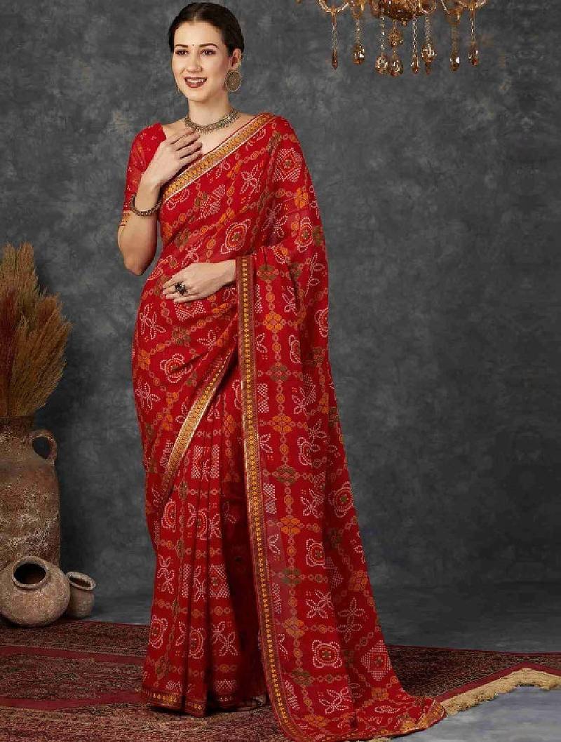 Bandhani pure chiffon fusion bandhani saree