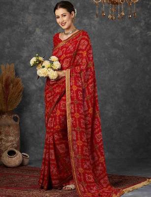 Bandhani pure chiffon fusion bandhani saree 2