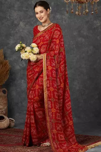 Bandhani pure chiffon fusion bandhani saree
