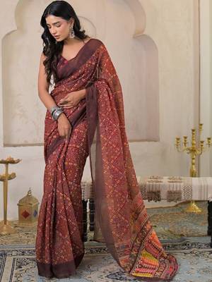 Bandhani pure linen bandhani saree 2