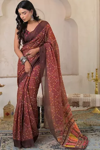 Bandhani pure linen bandhani saree
