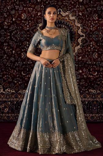 Blue Fandy Silk Zari Embroidered Sequins Lehenga Women's Wedding Wear