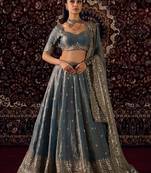 Blue Fandy Silk Zari Embroidered Sequins Lehenga Women's Wedding Wear