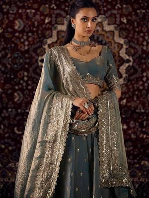 Blue Fandy Silk Zari Embroidered Sequins Lehenga Women's Wedding Wear 4