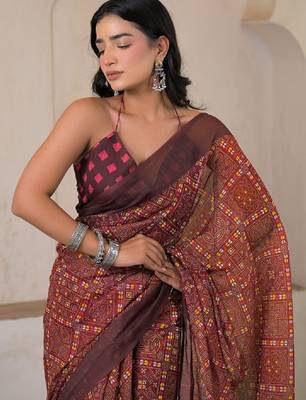 Bandhani pure linen bandhani saree 4