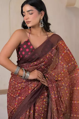 Bandhani pure linen bandhani saree