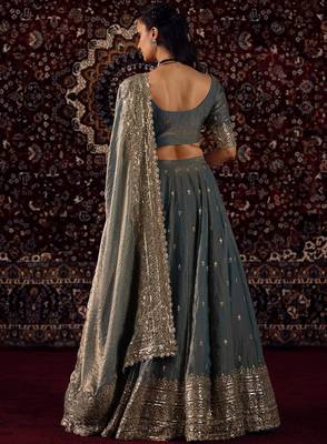 Blue Fandy Silk Zari Embroidered Sequins Lehenga Women's Wedding Wear 5