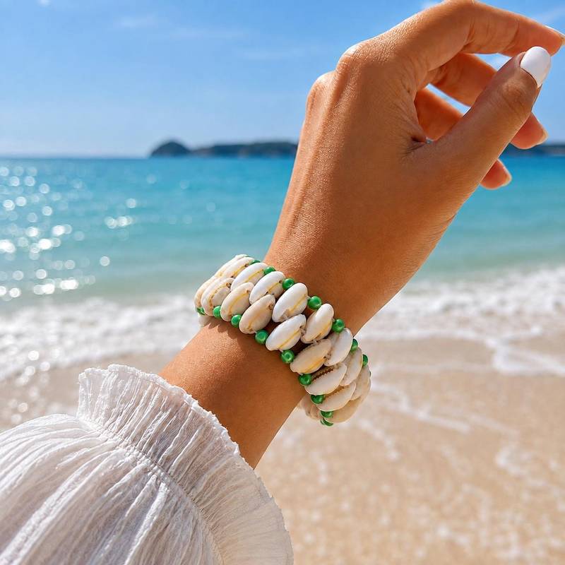 Handmade Cowrie Shell Bracelet, Beach Shell Bracelet for Women, Boho Coastal Jewelry