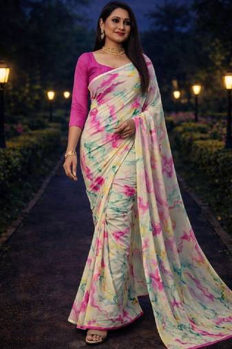 Pure georgette bandhani saree