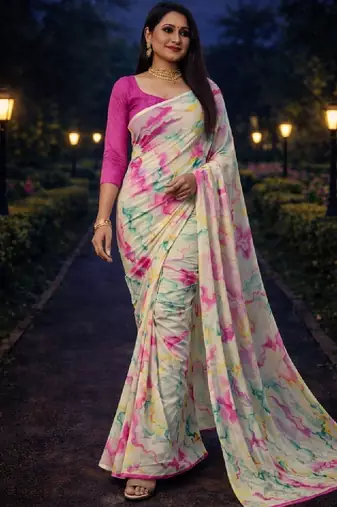 Pure georgette bandhani saree