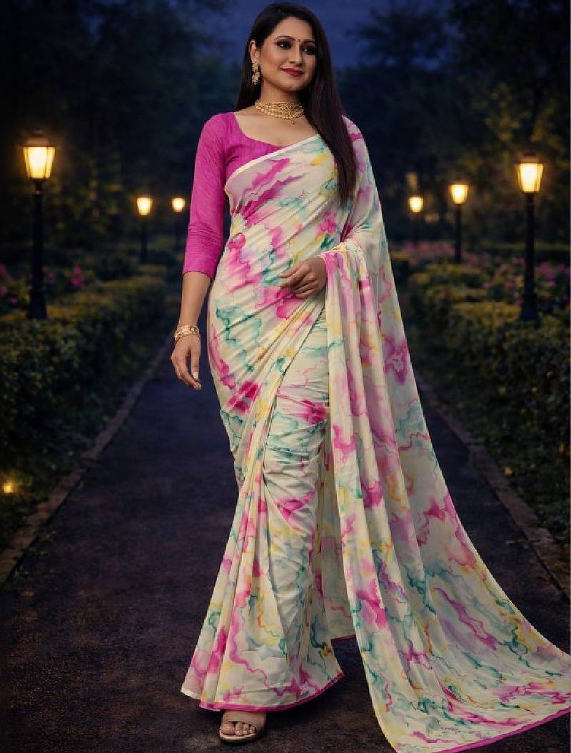 Pure georgette bandhani saree