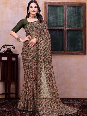 Floral poly georgette bandhani saree 1