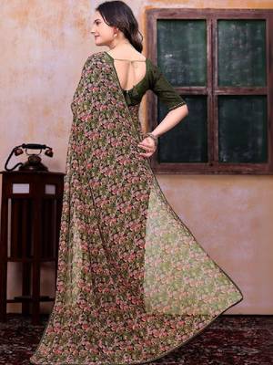 Floral poly georgette bandhani saree 2
