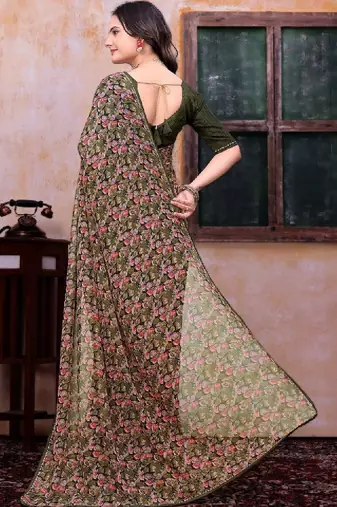 Floral poly georgette bandhani saree