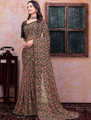 Floral poly georgette bandhani saree 3