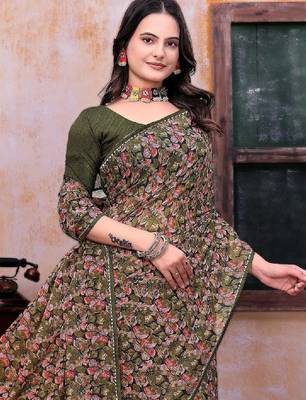 Floral poly georgette bandhani saree 4