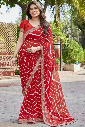 Leheriya zari poly georgette leheriya saree