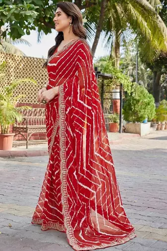 Leheriya zari poly georgette leheriya saree