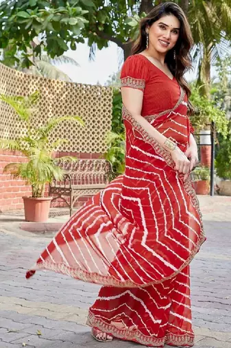 Leheriya zari poly georgette leheriya saree