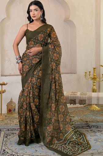Bandhani pure linen bandhani saree