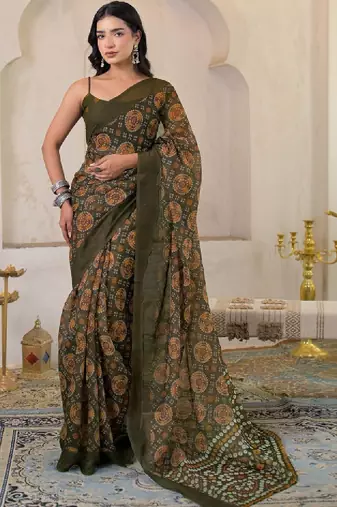 Bandhani pure linen bandhani saree