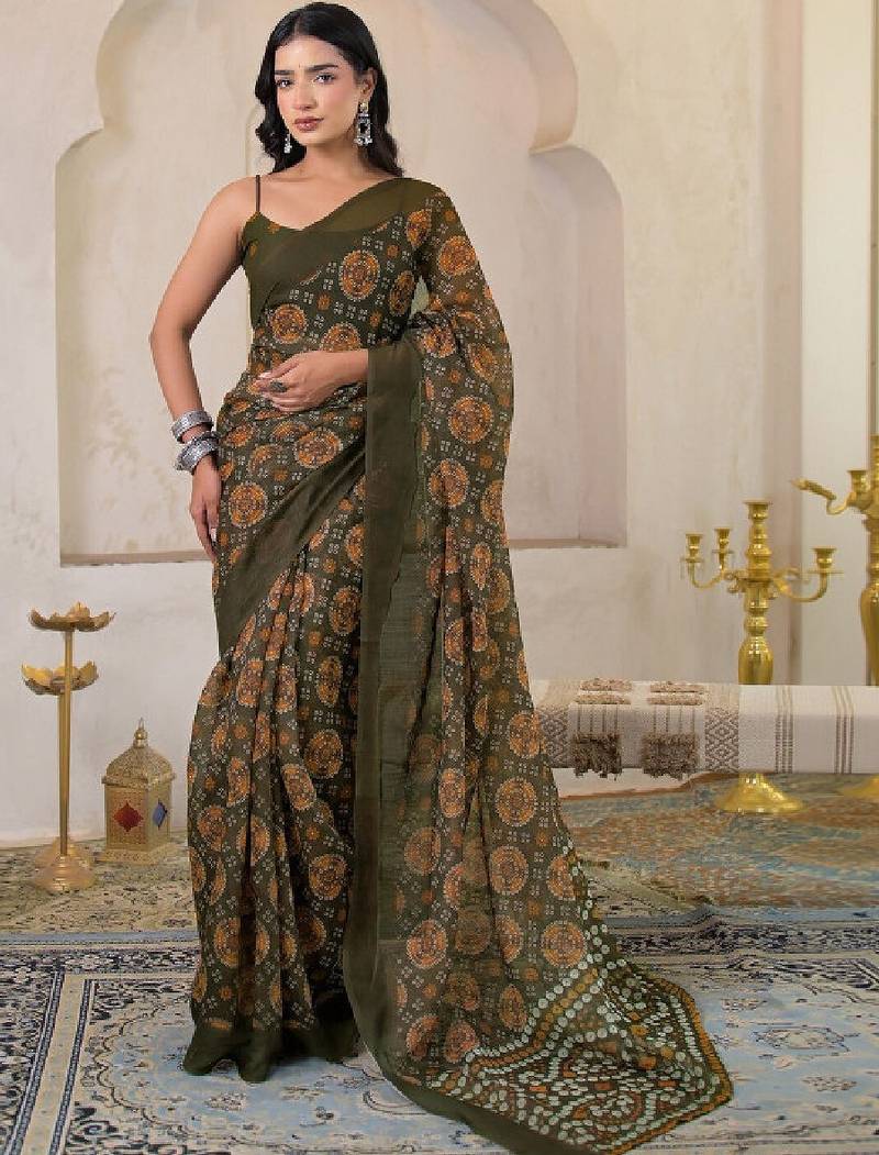 Bandhani pure linen bandhani saree