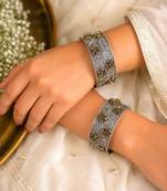 Silver Oxidized Brass Floral Cuff Bracelet, Adjustable Statement Bangle, Boho Tribal Bracelet