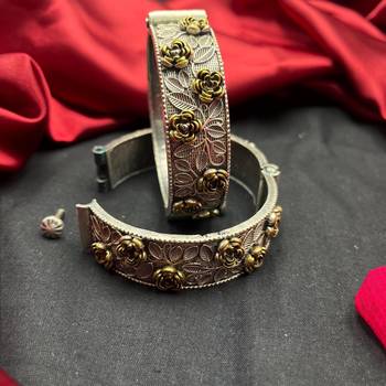 Silver Oxidized Brass Floral Cuff Bracelet, Adjustable Statement Bangle, Boho Tribal Bracelet 3