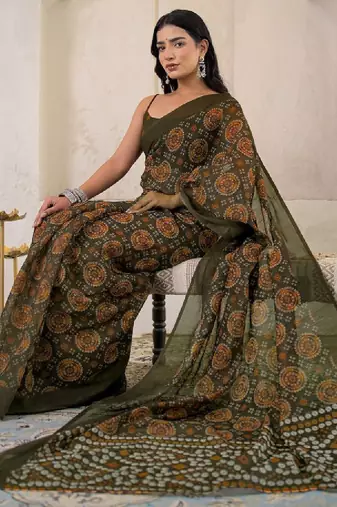 Bandhani pure linen bandhani saree
