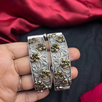 Silver Oxidized Brass Floral Cuff Bracelet, Adjustable Statement Bangle, Boho Tribal Bracelet 4