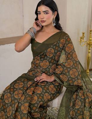 Bandhani pure linen bandhani saree 4