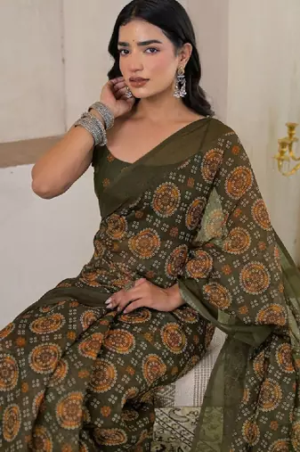 Bandhani pure linen bandhani saree