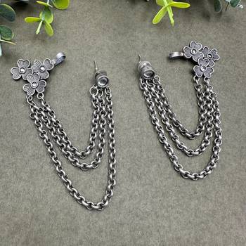 Bugadi Earcuff Earrings: Indian German Silver Chain Dangle Earrings 1