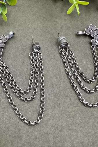 Bugadi Earcuff Earrings: Indian German Silver Chain Dangle Earrings