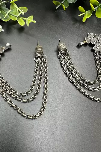 Bugadi Earcuff Earrings: Indian German Silver Chain Dangle Earrings