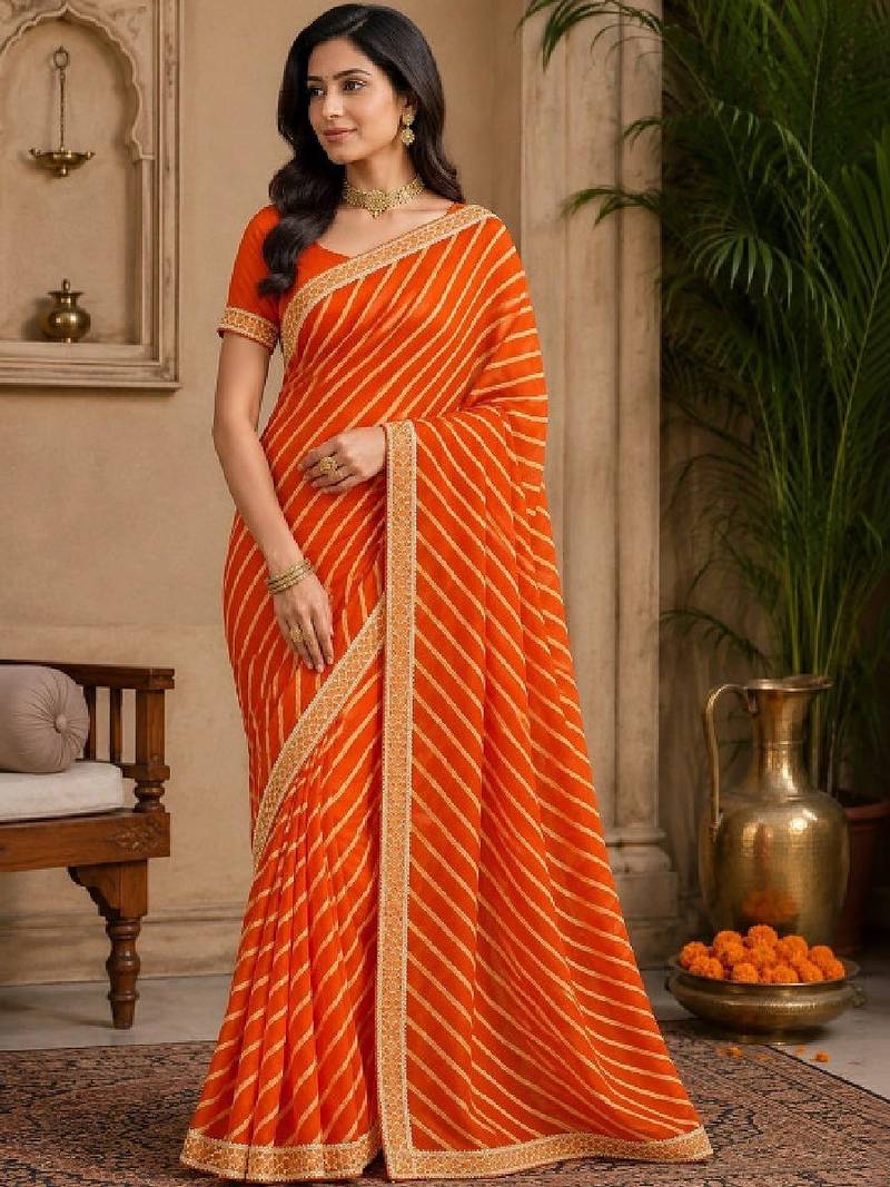Leheriya zari pure chiffon leheriya saree
