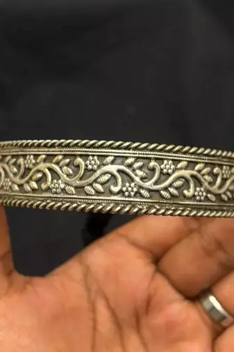Oxidized Silver Plated Choker Necklace • Handcrafted Chitai Work Floral Vine Hasli Choker