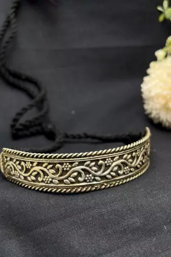 Oxidized Silver Plated Choker Necklace • Handcrafted Chitai Work Floral Vine Hasli Choker