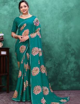 Floral poly georgette bandhani saree 1