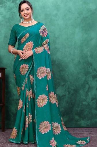 Floral poly georgette bandhani saree