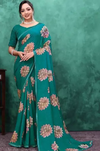 Floral poly georgette bandhani saree