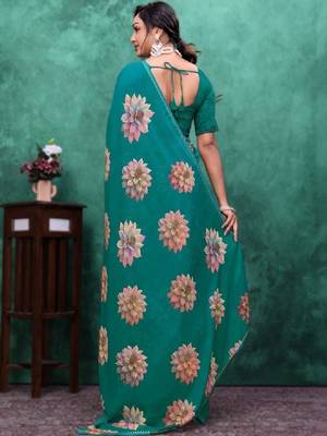 Floral poly georgette bandhani saree 2