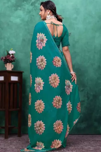 Floral poly georgette bandhani saree