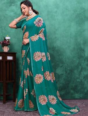 Floral poly georgette bandhani saree 3